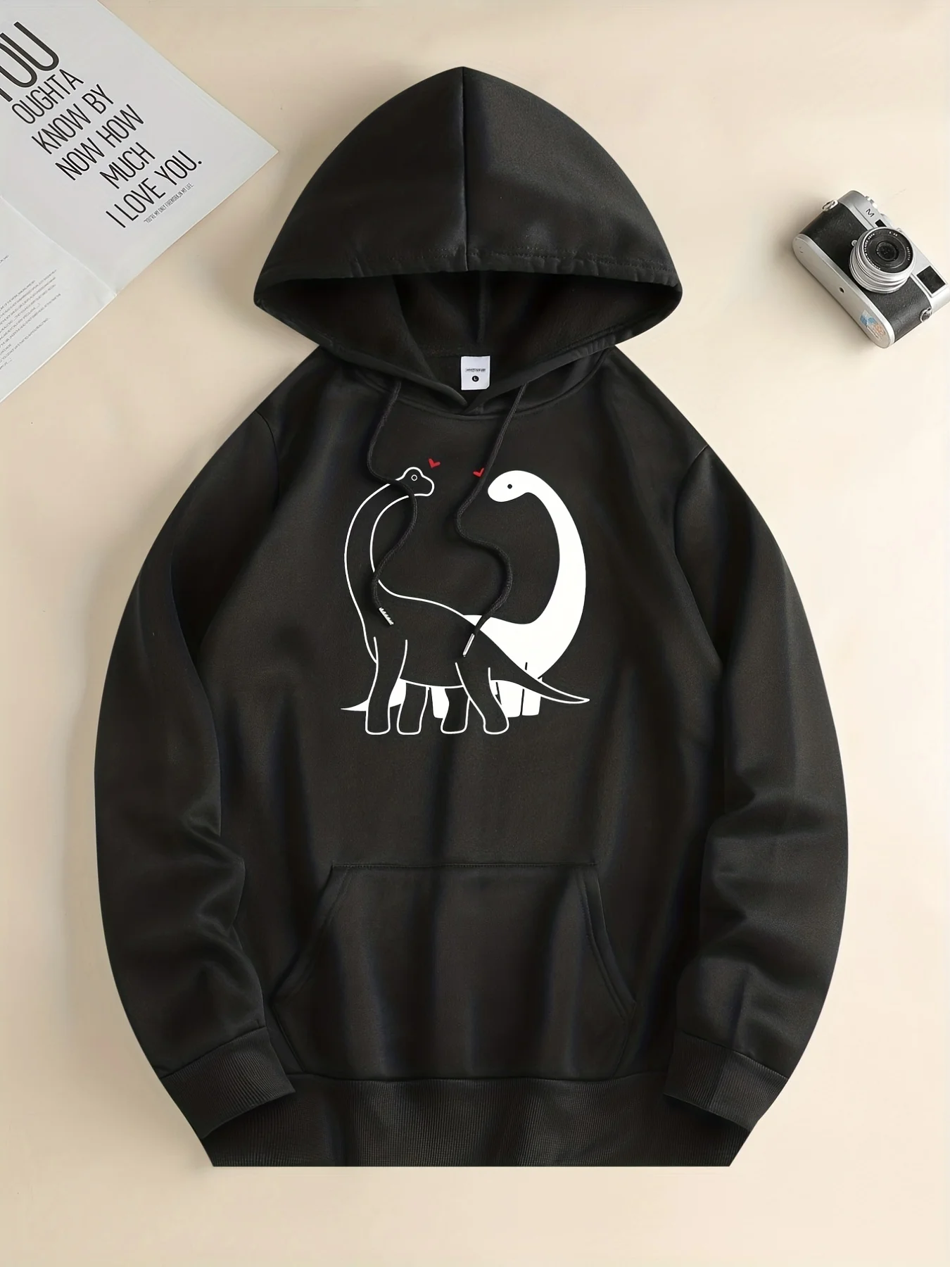 Valentine's Day. Dinosaur Couple Print Hoodie Men's Casual Pullover Couple Hooded Sweatshirt Autumn Long Sleeve Gift Clothing