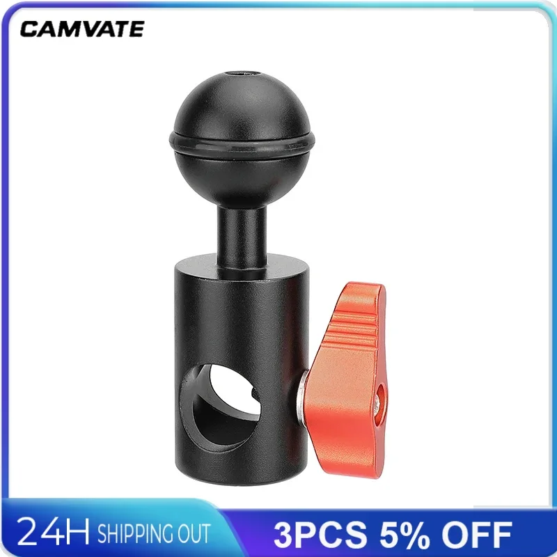 CAMVATE 16mm Light Stand Head Adapter Connector Red Ratchet Knob With 26mm Mini Ball Head For Camera Monitor Flash Video Light