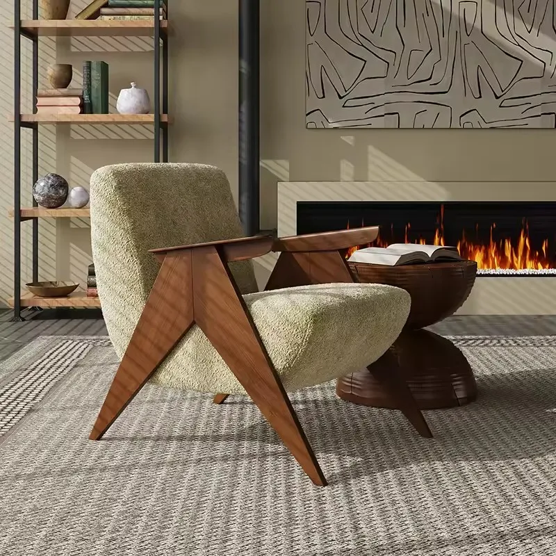 

Lazy Sofa Chair Designer Lounge Living Room Armchair Balcony Chair Modern Club Homestay Chairs Solid Wooden Stoelen Conference