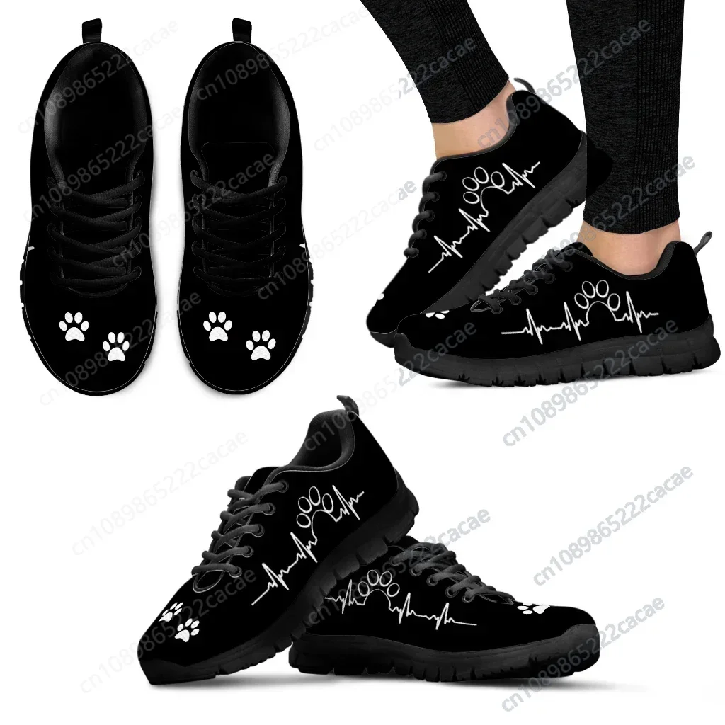 Black Dog Paw Print Shoes ECG Design Brand Fashion Sneakers Nursing Shoes For Women Animal Palm Print Zapatos Planos Custom Made