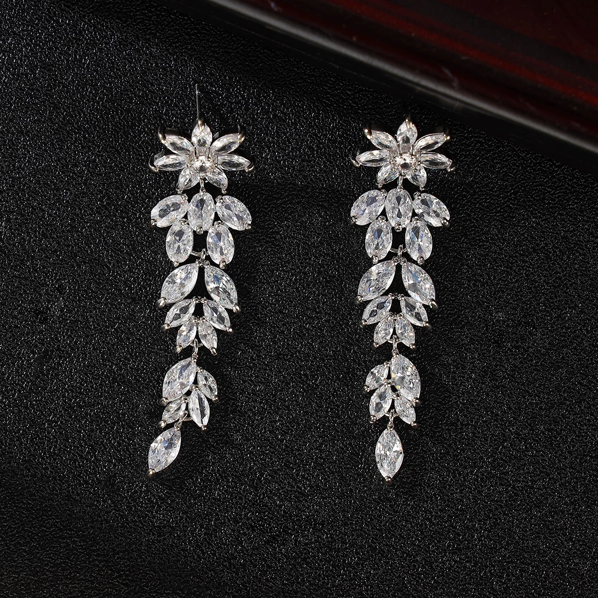 Pendientes de boda de marquesa nupcial, pendientes de dama de honor de boda, pendientes colgantes de diamantes de imitación de circonita cúbica para