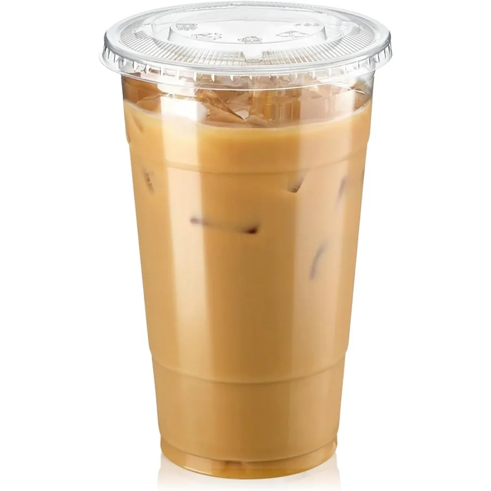 

Clear Plastic Cups – 100 Pack 24 oz with Flat Lids, BPA-Free for Iced Coffee, Smoothies & Cold Drinks