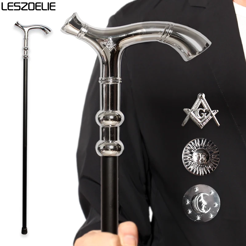97cmの豪華な光沢のあるシルバーのメイソン杖、太陽と月の装飾付き、男女兼用、エレガントなレトロデザインの杖