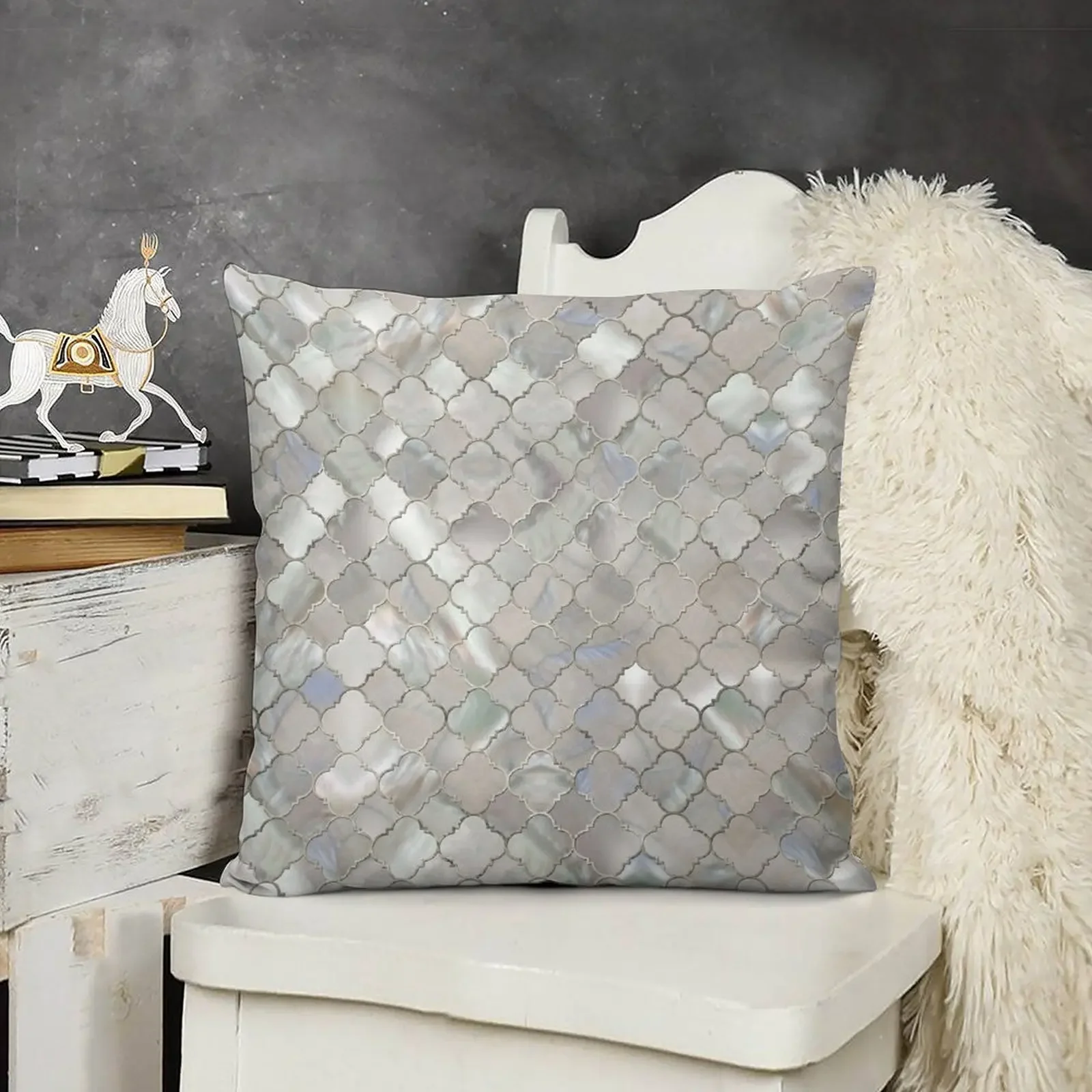 

Quatrefoil Moroccan Pattern Mother of Pearl Throw Pillow Pillow Cases Sofa Covers autumn pillowcase pillow