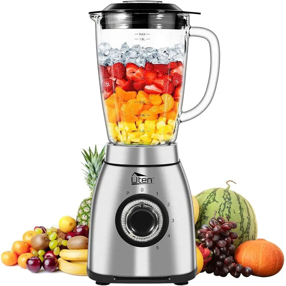 Powerful 800W High Speed Blender Smoothies Shakes Ice Nuts Frozen Fruits 5 Speed Settings Pulse Function 68 Oz Glass Jar Easy