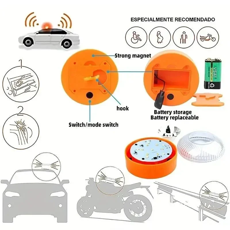 LED Car Emergency Light Waterproof Flashing Light Magnetic Induction Strobe Flashlight Safety Warning Light Road Accident Lamp