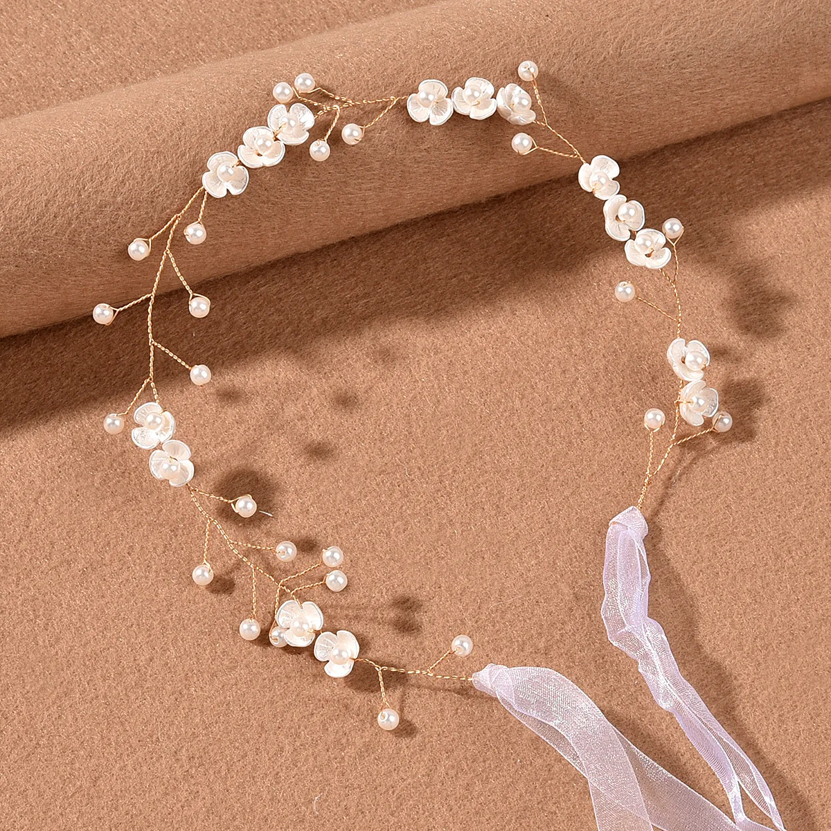 Handmade Pearl Flowers Headbands With Ribbon Fashion Wedding Hair Accessories For Women Bride Hairbands