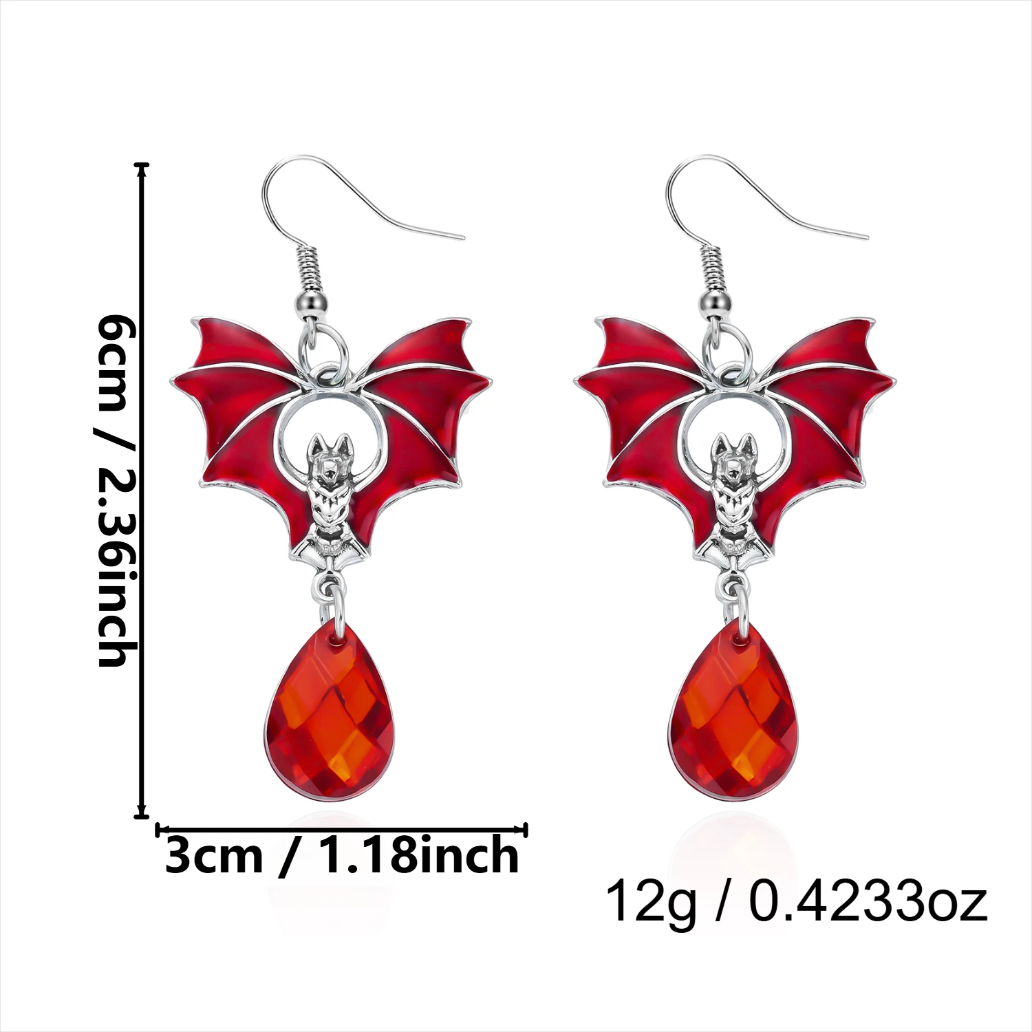 Gotische Vampir-Fledermaus Wassertropfen-Ohrringe für Damen und Herren Rote Strass Vintage Fledermaus-Ohrringe Halloween-Party-Schmuck Großhandel – Detail 9