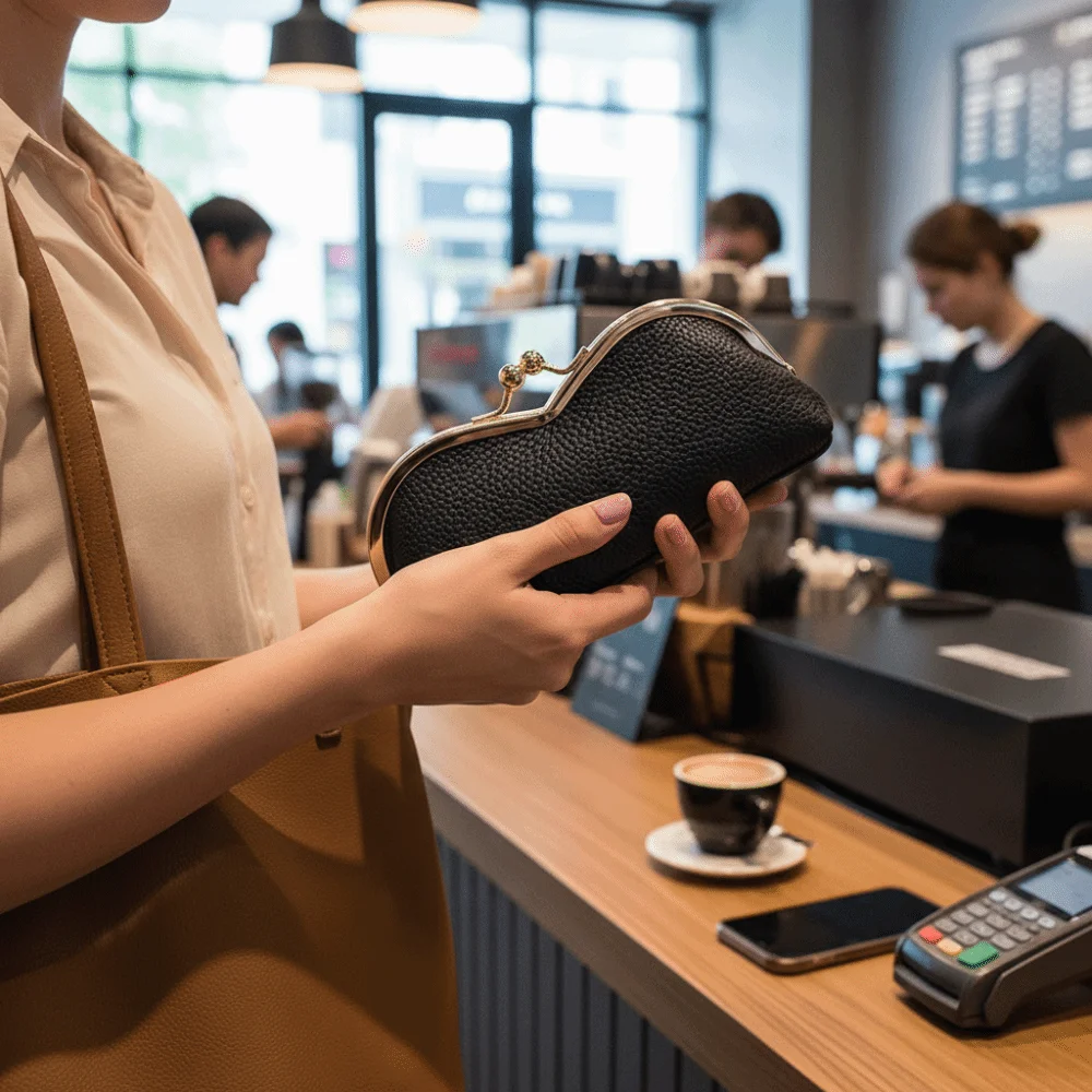 

Элегантный кожаный футляр для очков, портативный компактный чехол для хранения солнцезащитных очков, защитный футляр с застежкой-кнопкой