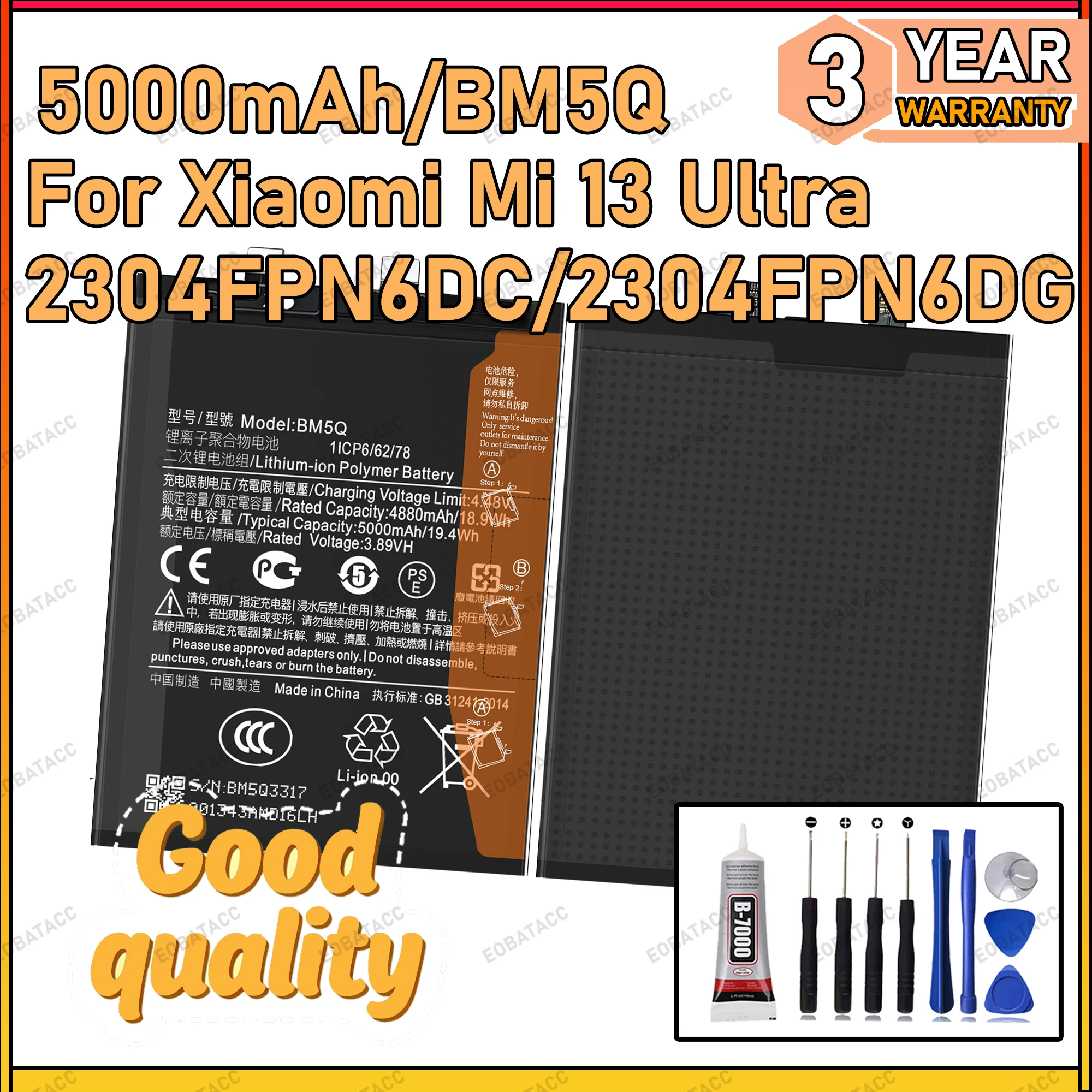 

100% New Zero Cycle BM5Q Battery For XIAOMI Mi 13 Ultra/2304FPN6DC/2304FPN6DG Bateria +Free Tools