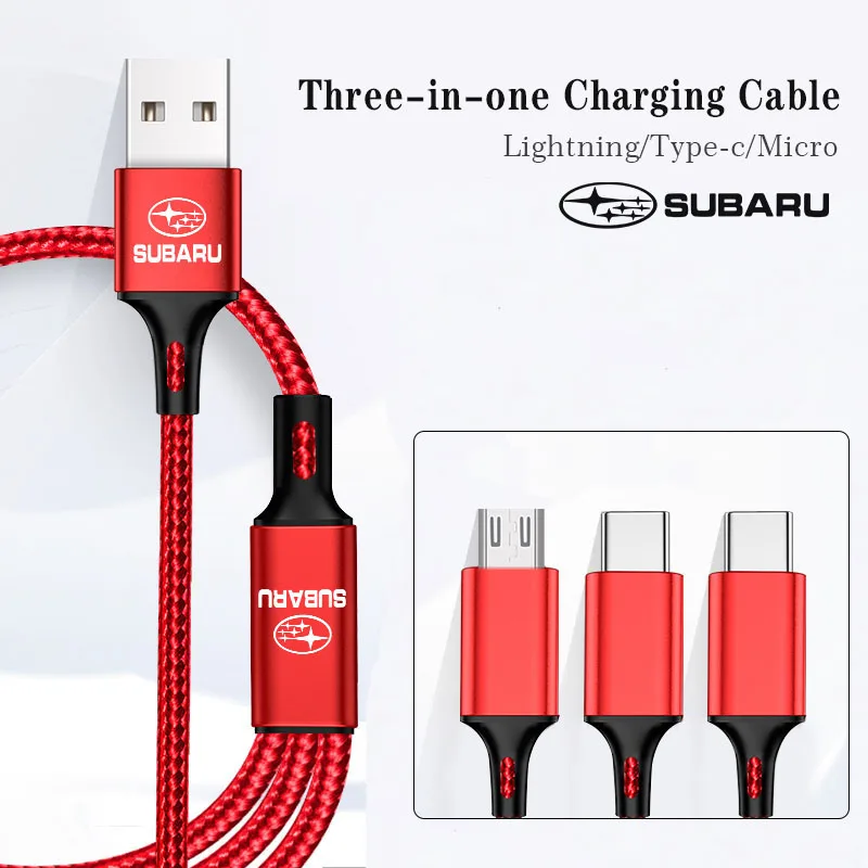 Car Styling 3 In 1 Type C Micro USB Fast Charging Cable For Subaru STI Outback Levorg Impreza Legacy WRX BRZ Forester XV Ascent