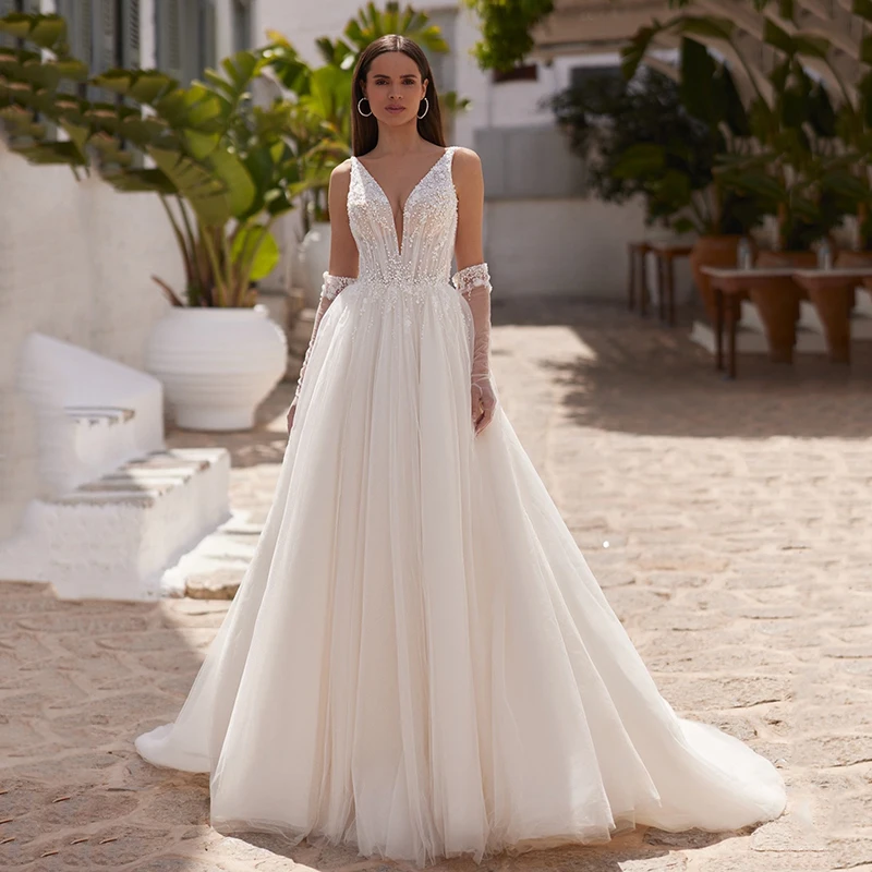 

Eightree Formal Princess Lace Wedding Dress for Women A-Line Double V-Neck Appliques Bride Dresses Customized Vestidos De Novia