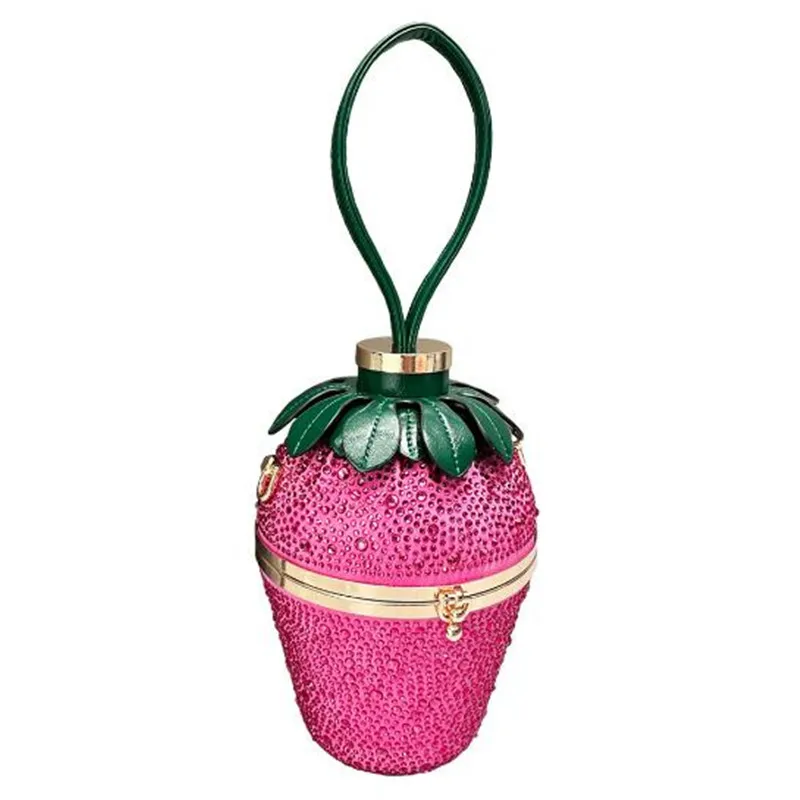 Women Newest Crystal Clutch Bags Strawberry Style handmade Diamond embellishment handbag Box Bucket Single shoulder crossbody