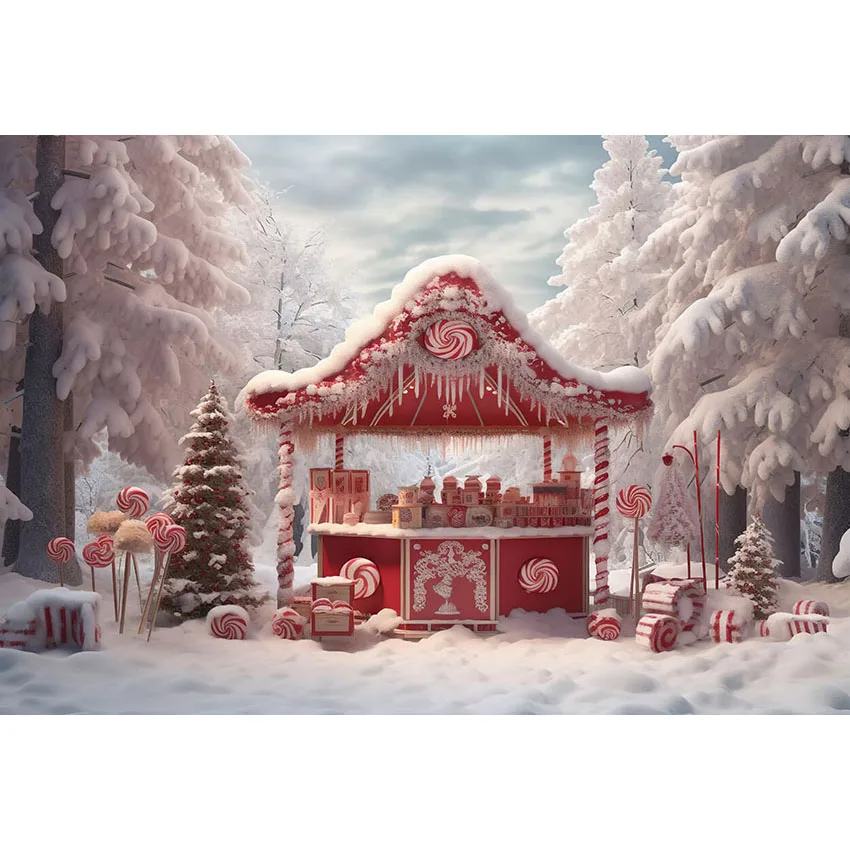 Mehofond зимний Снежный фон Рождественский магазин конфет сосновая елка семейный портрет фотография Фон Фотостудия фотосессия