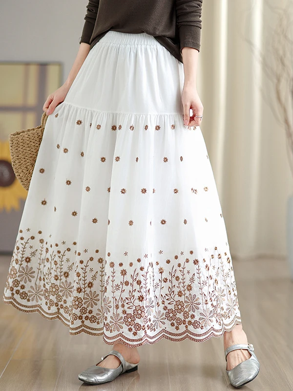 

Юбка-миди Ele с высокой талией и лоскутной цветочной вышивкой для женщин, весна 2026, нежная утягивающая юбка-торт