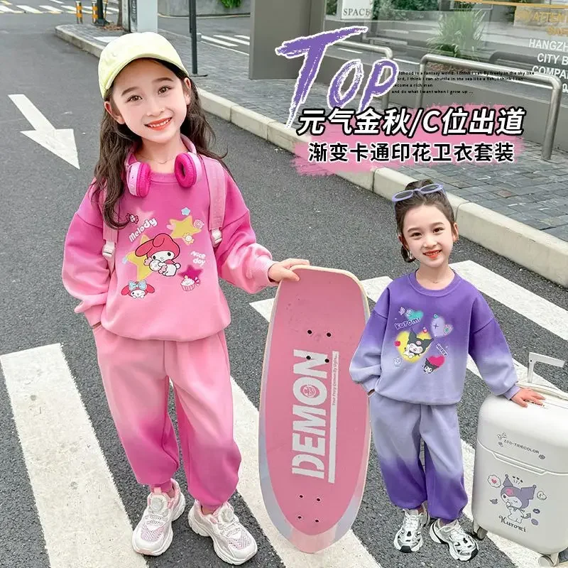 

Spring Autumn Kawaii Sanrio Kuromi Anime Ins Hoodie Pants Set Cute My Melody Children Spring Casual Two Piece Set Gifts Toys