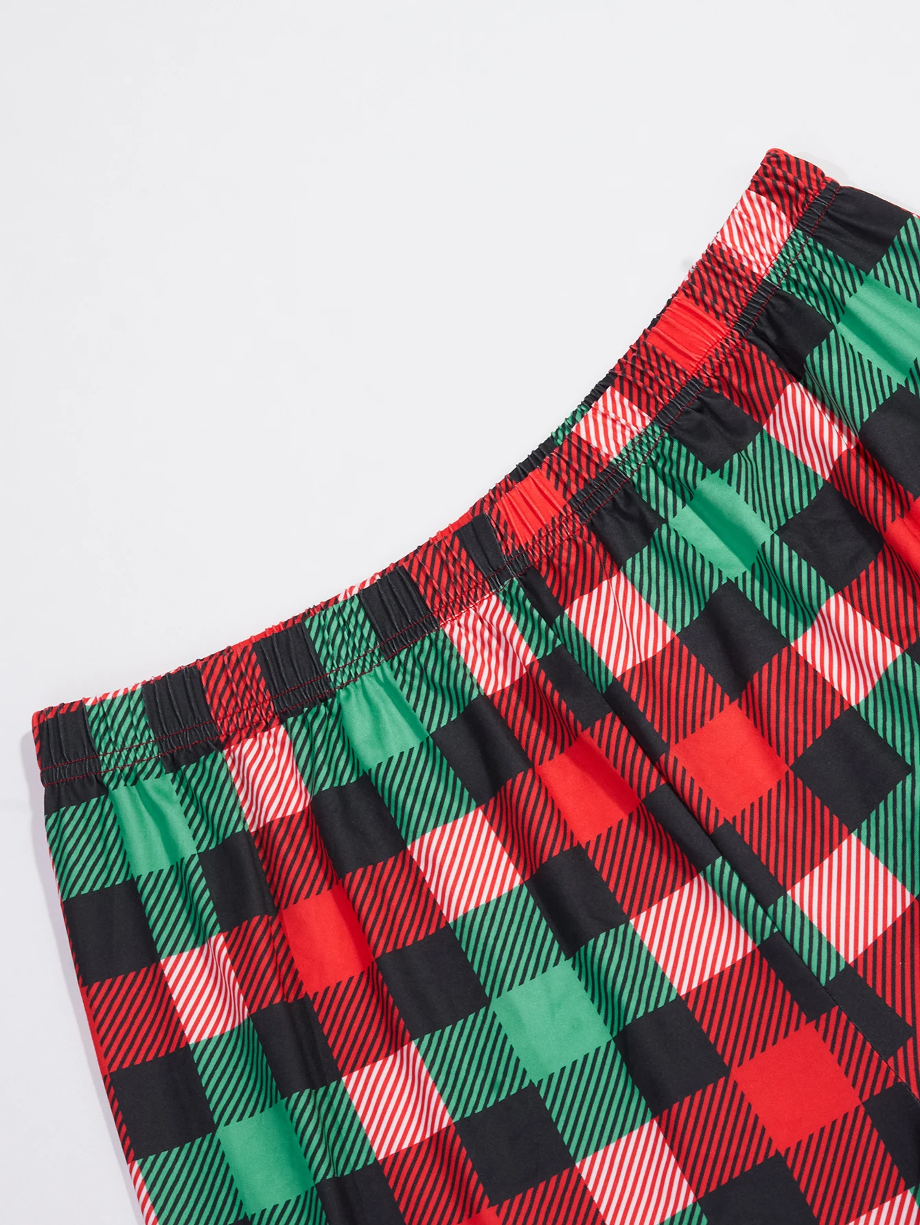 Large size women\'s pajamas Christmas elk print long sleeved pullover top red and green plaid pants home clothing two-piece set