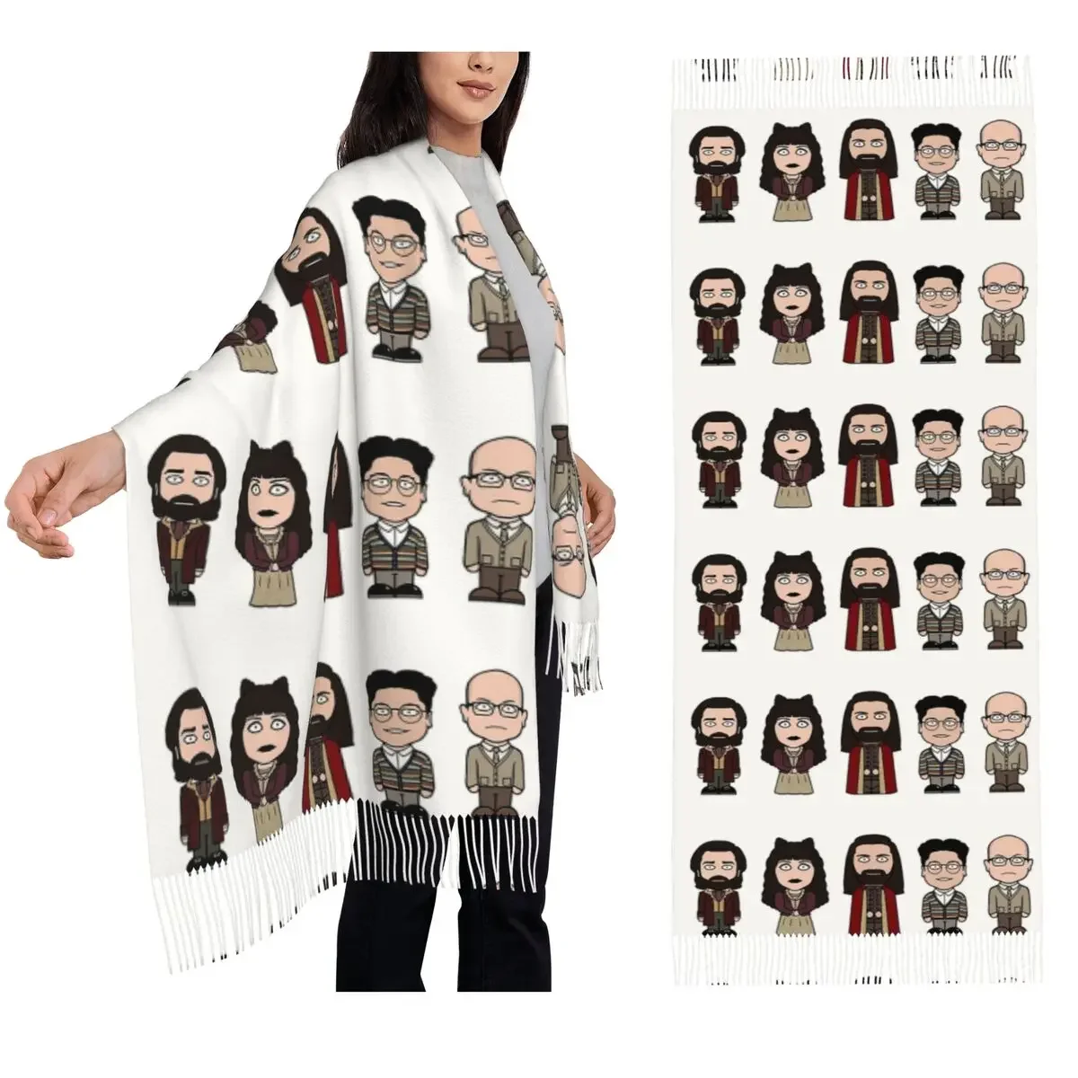 

Team What We Do In The Shadows Шарф Шарфы с кисточками для женщин Мягкие теплые шали и накидки Длинная осенне-зимняя шаль