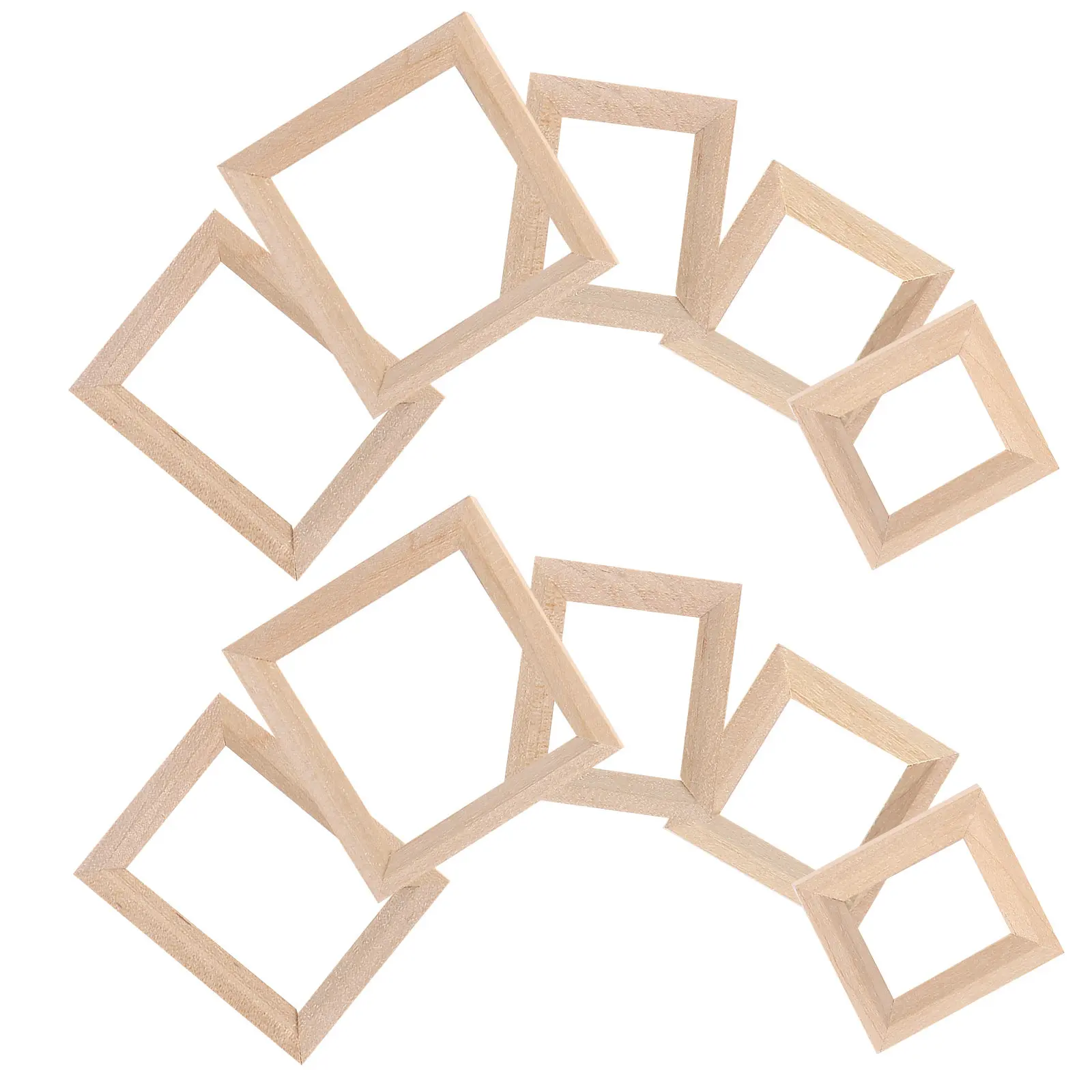 

10Pcs Mini Picture Frames Natural Wood Polished Edges Unpainted Simple Design Miniature House Decoration Photo Frame Props