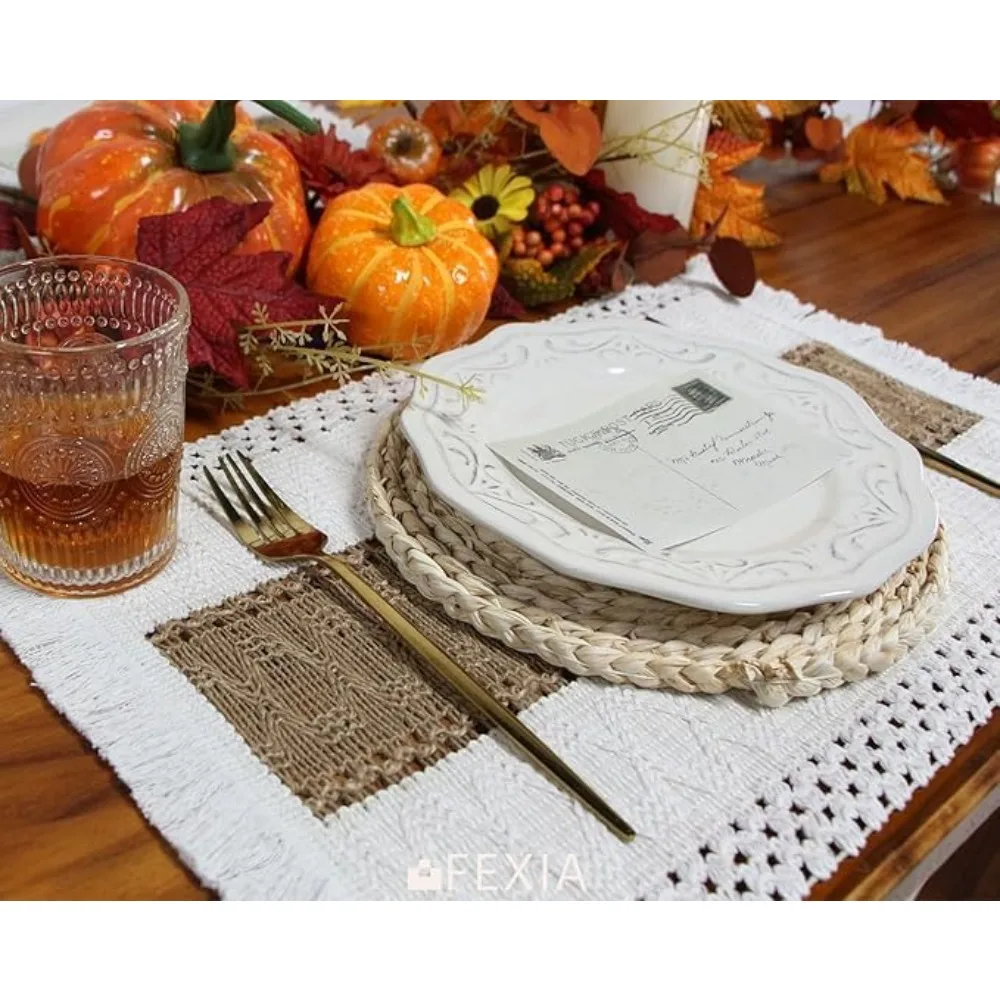Boho Placemats Set of 6, Macrame Table Mats 12x20