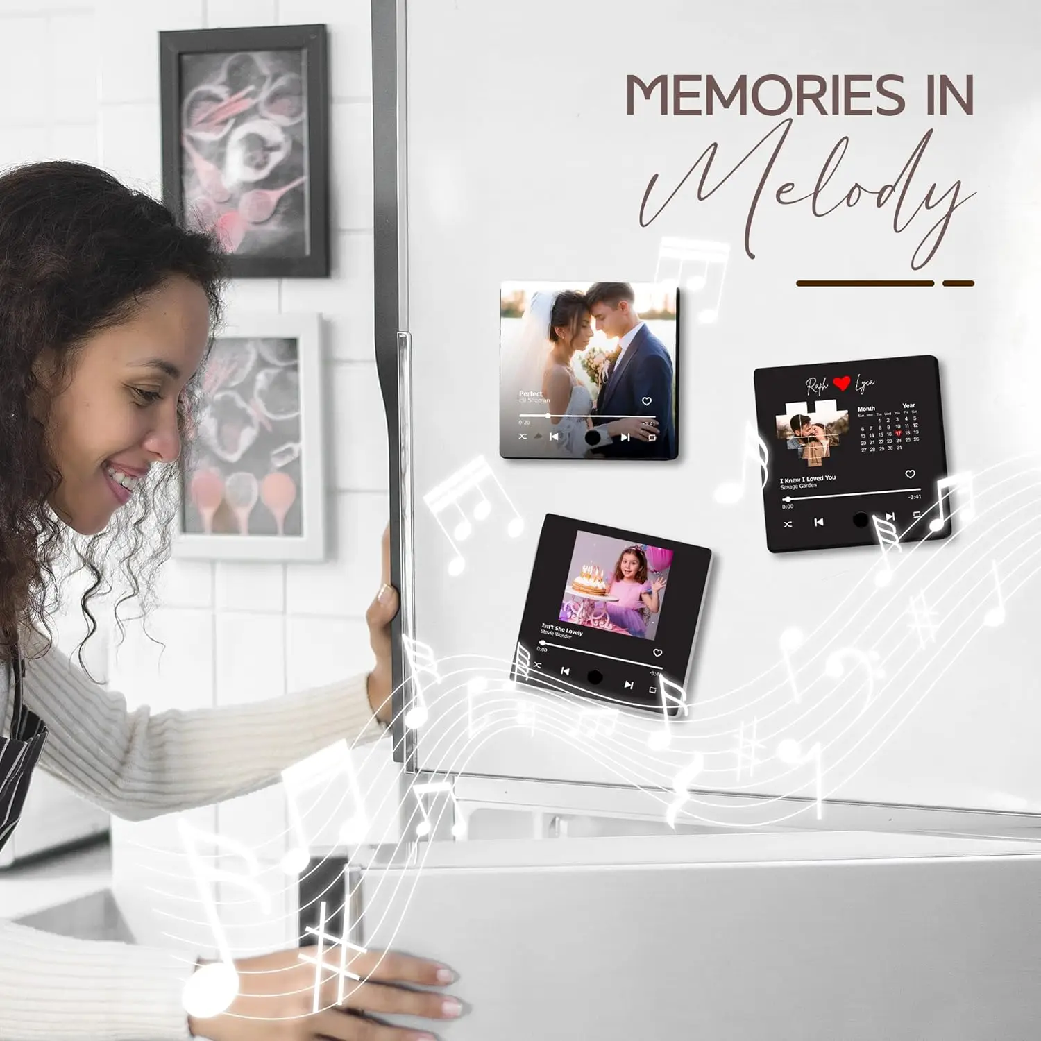 

8 комплектов сублимационных Bluetooth-музычных магнитов на холодильник, подарок на заказ для нее на годовщину, дня рождения, Рождество