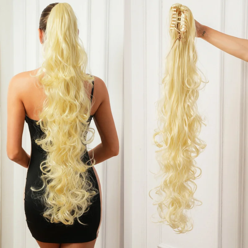 

European and American Style Long Curly Hair Women's New Claw Clip Wavy Ponytail Fluffy Natural Fashion Wig Invisible Seamless Ha