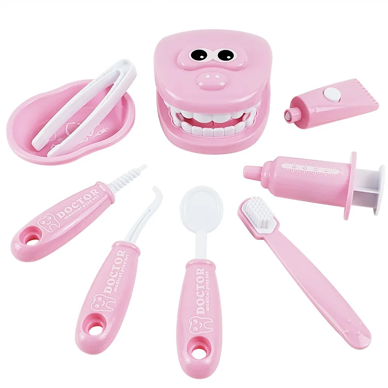 

9PCS Kids Pretend Play Toy Simulation Dentist Check Teeth Model Set Medical Kit Role Play Learing Educational Toys For Children