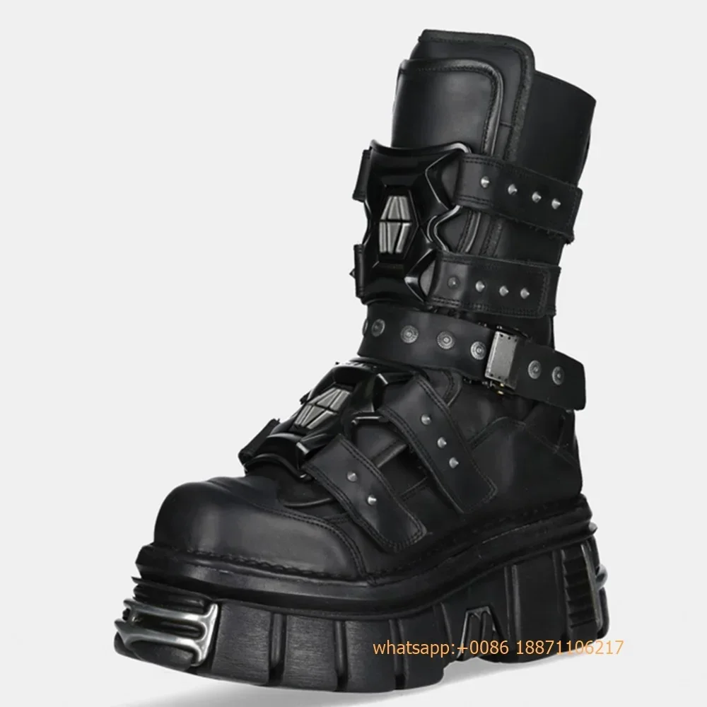 

Metal Rivet Punk Party Gothic Boots 2025 New Thick-Soled Street Rock 35-45 Sports Casual Shoes Men's and Women's Motorcycle Boot
