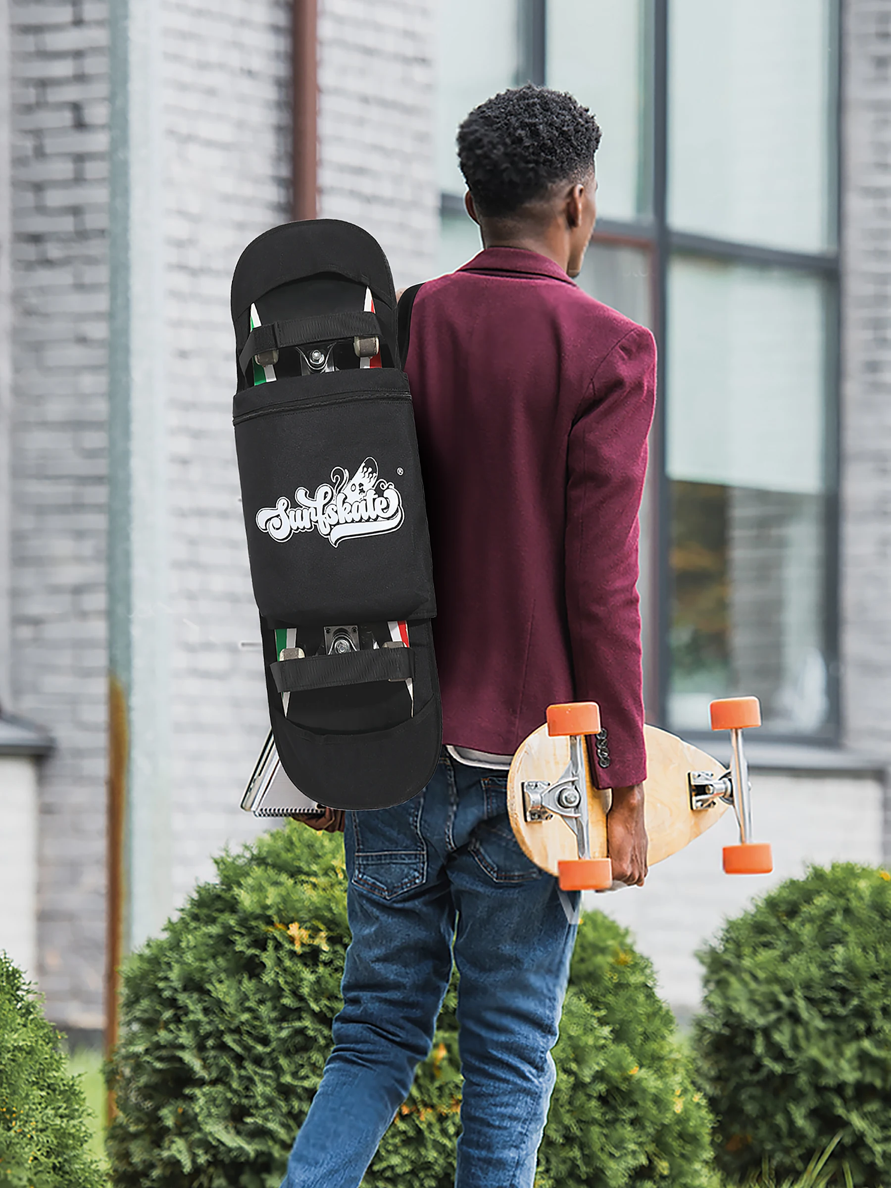 Durable Black Nylon Skateboard Bag - Waterproof, Hand Washable, Suitable Storage bag included, length adjustable