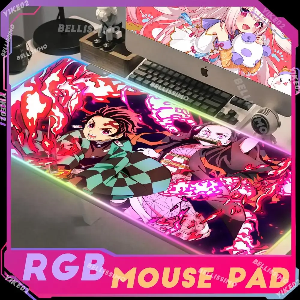 Rgb Cool Anime Mouse Pad Kimetsu No Yaiba Mat Desk Carpet Gaming Mats Led Gamer Keyboard Backlit Cabinet  Pc Accessories