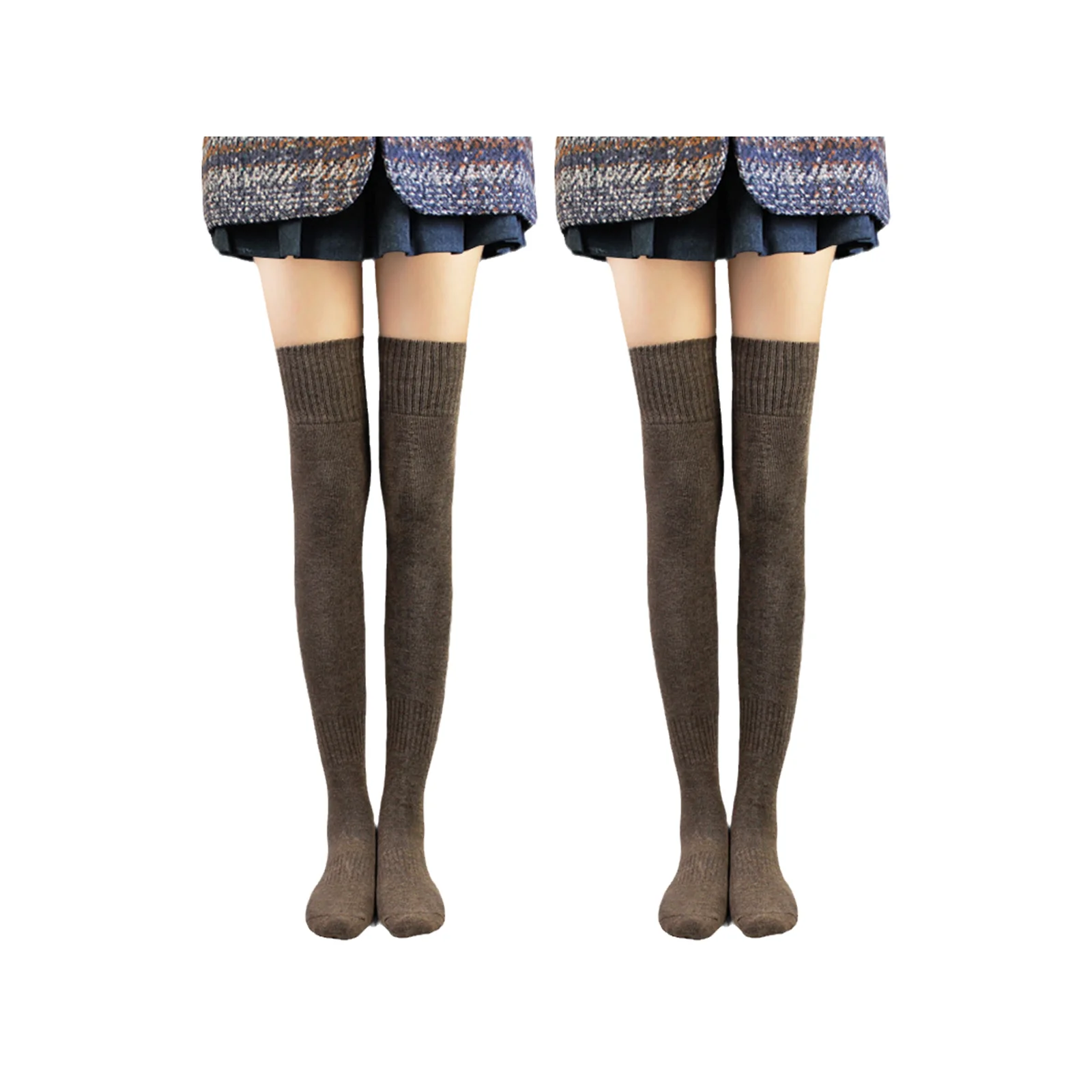 Autumn and winter thickened terry long-tube JK over-the-knee socks combination set - brown coffee + dark gray