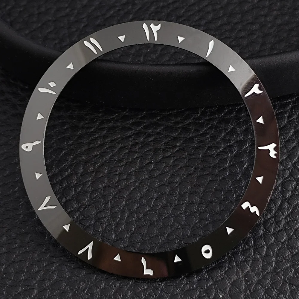 38mm * 30.6mm Arabic ceramic bezel suitable for NH34/35/36 watch case NO luminescent tilted ceramic Bezel inserts