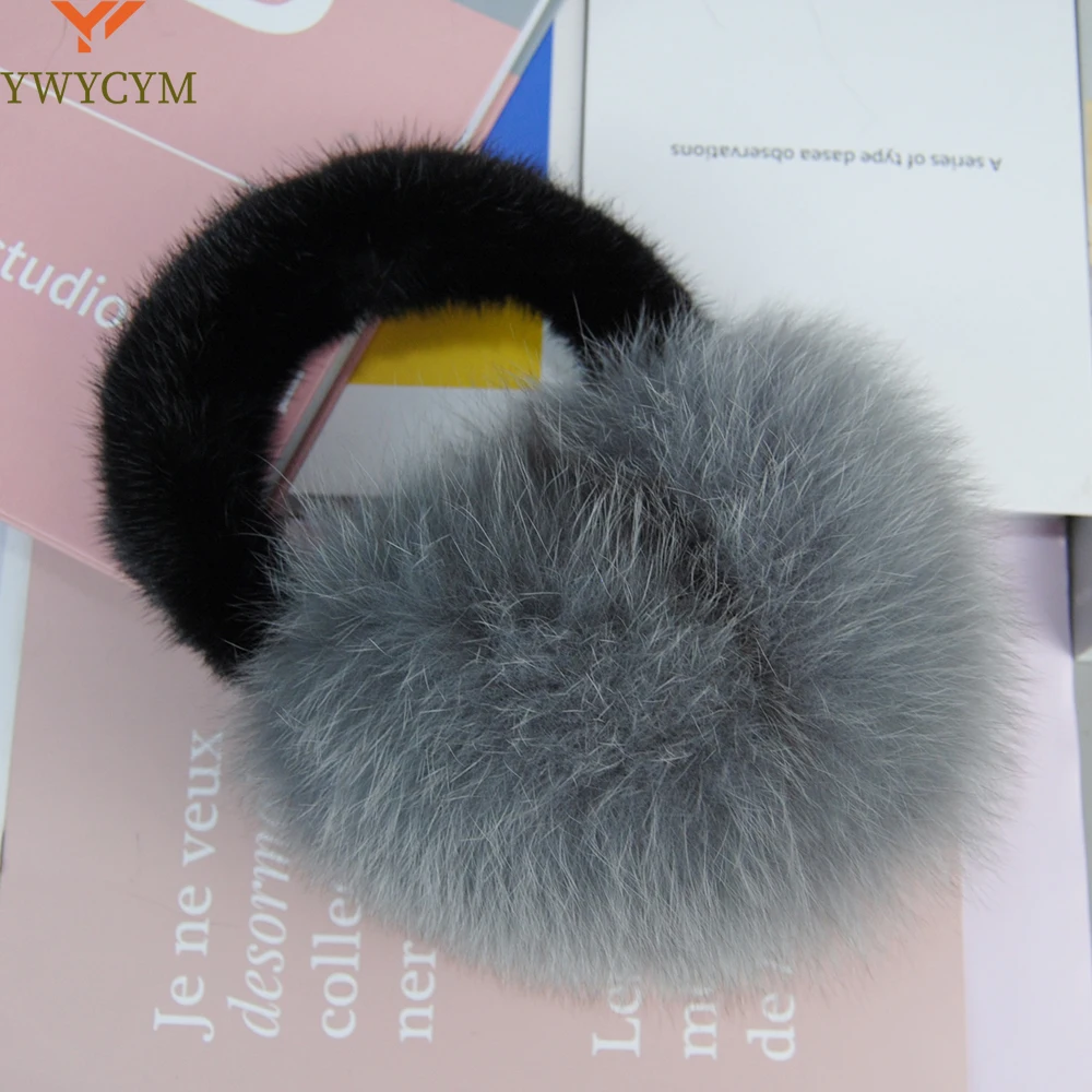 Ladies Luxurious Real Fur Earlaps 100% Natural Real Fox And Mink Fur Ear muffs Winter Warm Women Genuine Fluffy Fox Fur EarMuffs