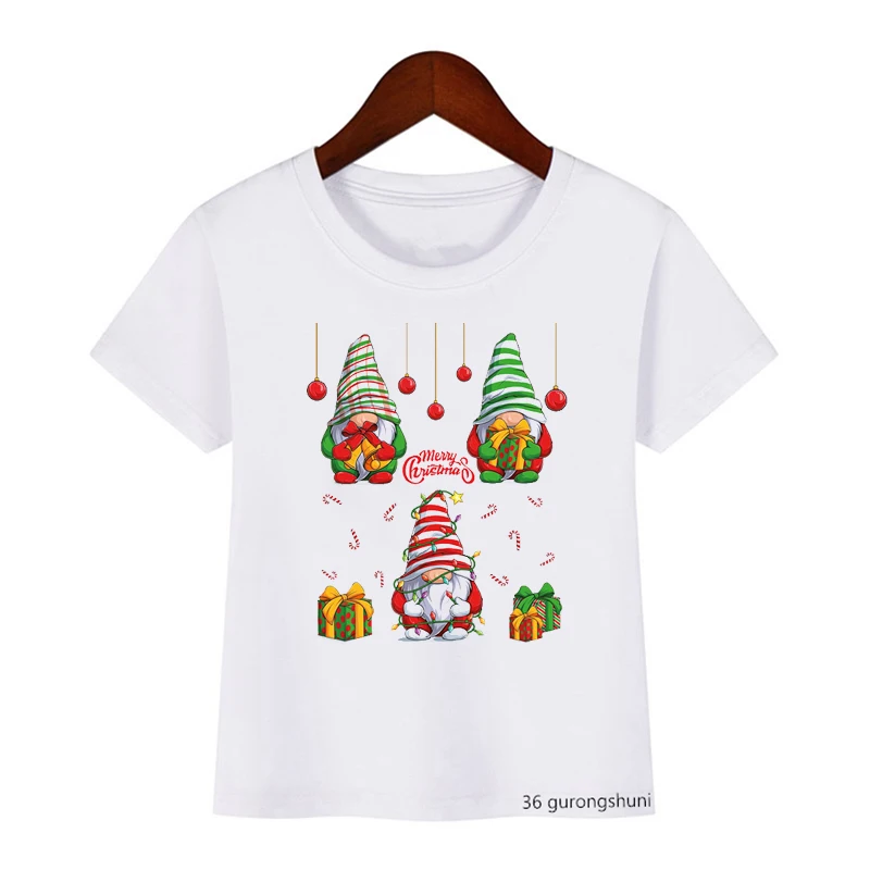 New Style T-Shirt For Boys/Girls Three Gnomes Wishing You Merry Christmas Gift Clothing Tshirt Cute Kids Christmas Tshirt Tops