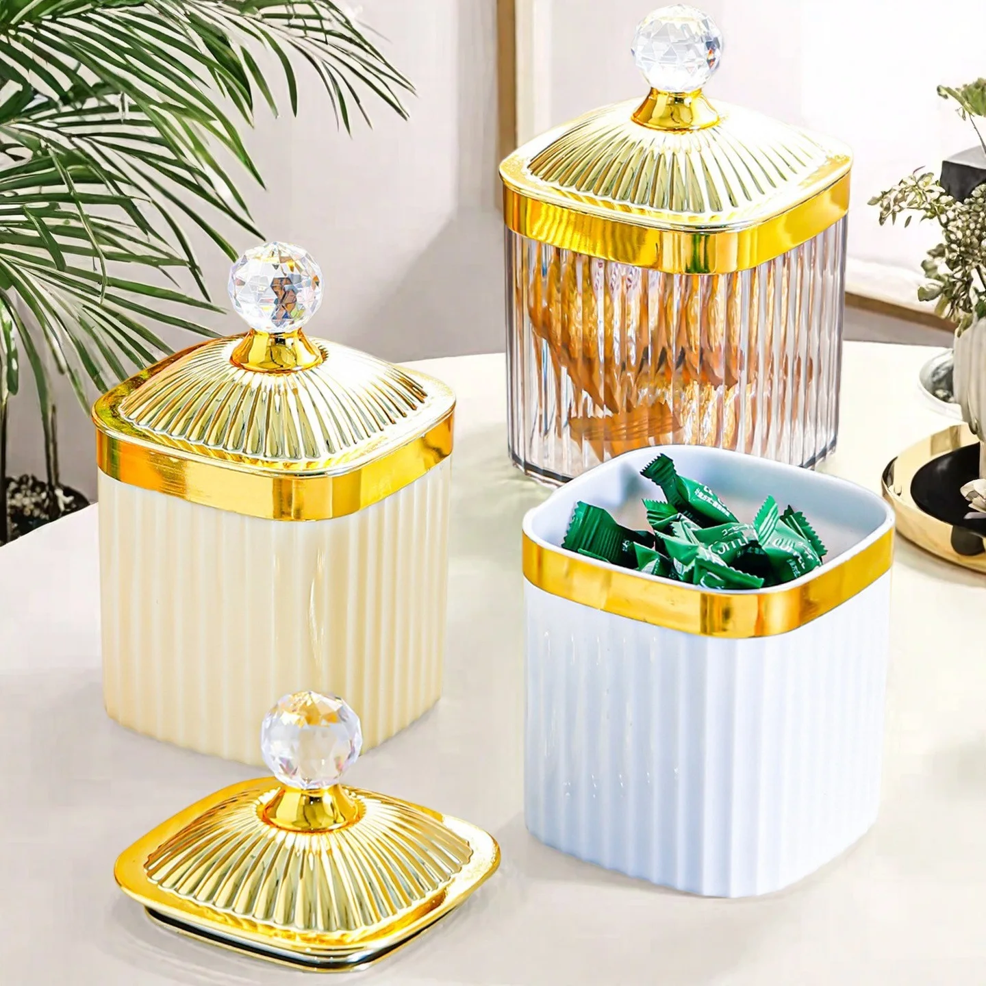 Nordic Luxury Style Sealed Storage Jar Home Plastic Cotton Swab Relief Desktop Storage Toothpick Holder Candy Box Ornament
