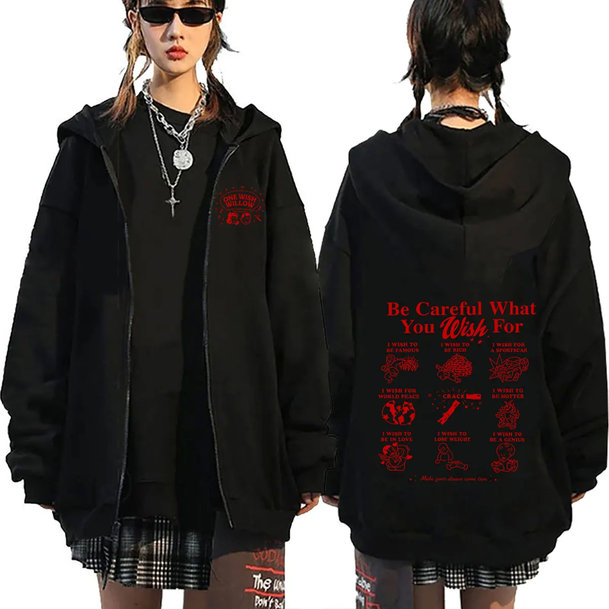 Movie Obsession One Wish Willow Amaze Your Friends Be Careful What You Wish for Zipper Hoodie Men Women Fashion Zip Up Jacket