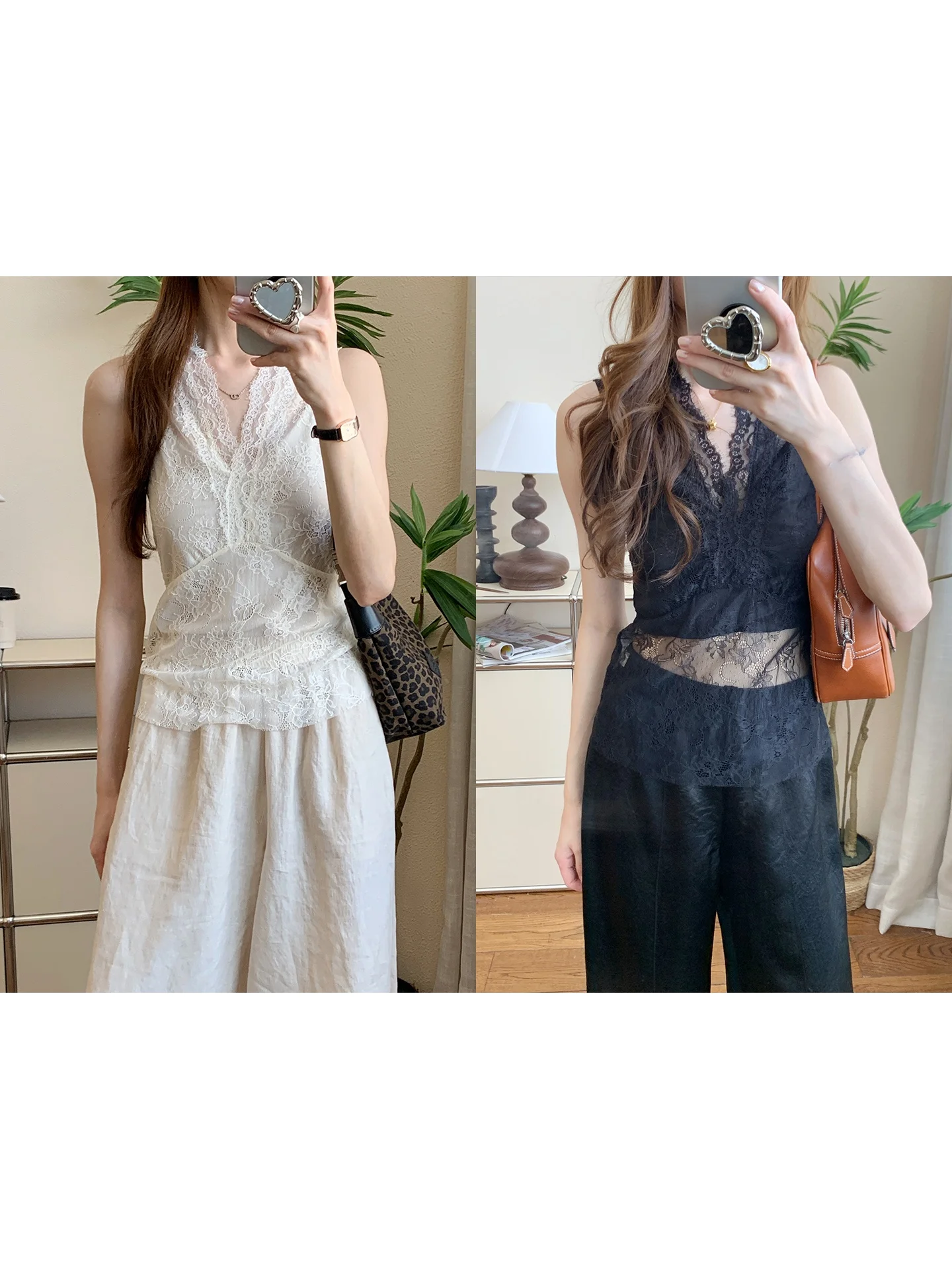 

Женская повседневная антибактериальная майка-топ Ele Lace Base с V-образным вырезом, универсальная, стандартной длины, для весны