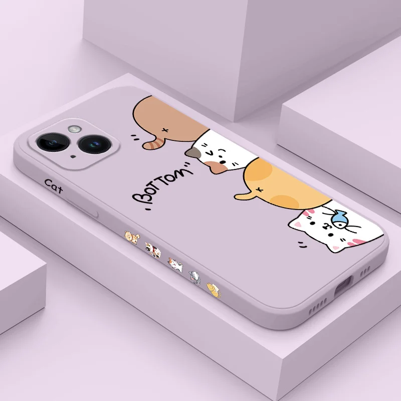 Cat Litter Phone Case For iPhone 16 15 14 13 12 11 Plus Pro Max Mini X XR XS Plus Liquid Silicone Cover