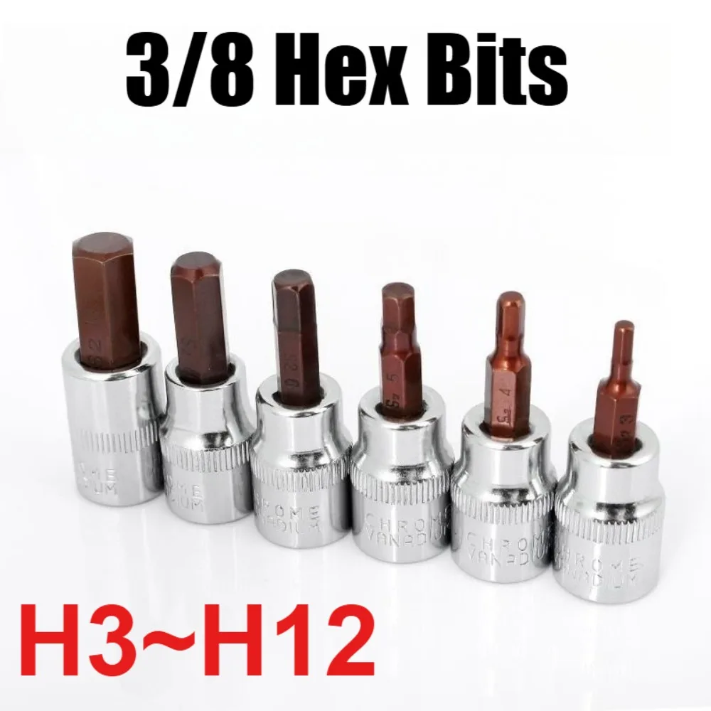 Juego de Puntas Hexagonales de 3/8 Pulgadas, con Cabeza de Acero S2, para Reparaciones, H3 H4 H5 H5.5 H6 H7 H8 H9 H10 H12