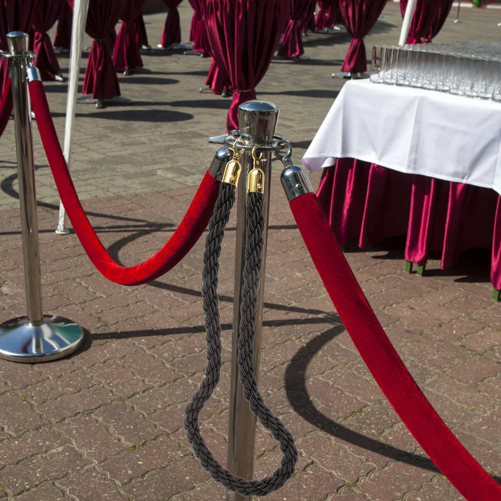 

1M Stainless Steel Isolation Pile 1.5M Flax Rope Barrier Stanchions Crowd Control Queue Rope Durable Easy Installation Hotels