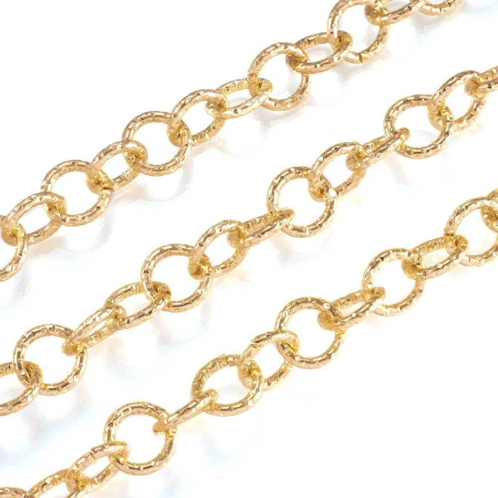 

Aluminium Rolo Chains Textured Surface Connector with Spool Unwelded Chain Light Gold Color Chains for Jewelry Making