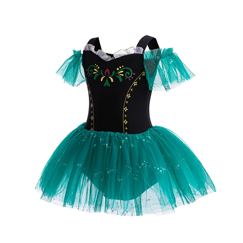 Mädchen grün schwarz Puff ärmel Mesh Kleid Kinder lustiges Kostüm für Urlaub Ballett Leistung Halloween Cosplay Dressing – Detail 2