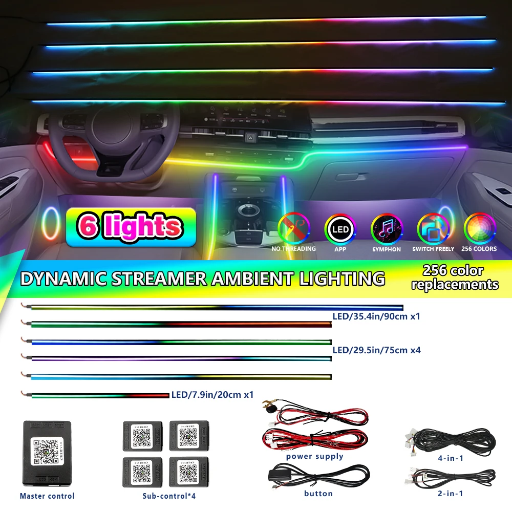 

APP Control 64 Colors RGB Car Ambient Light Interior Acrylic Guide LED Strip Decor Lamp with Timer Function