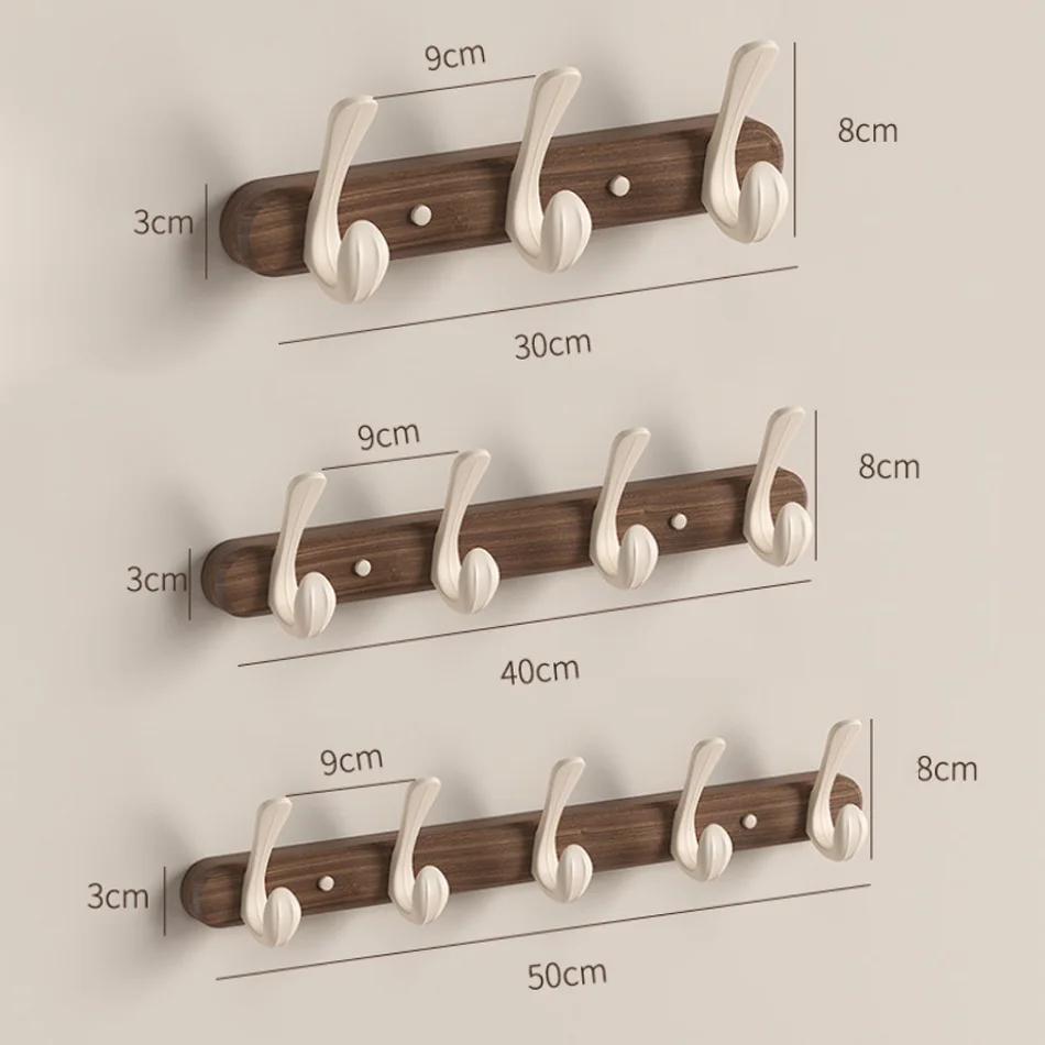 Walnut Wood Wall Hook Milk White Creative 3 4 5 Row Hook for Bathroom Bedroom Kitchen Door Coat Towel Key Holder Hanger Aluminum