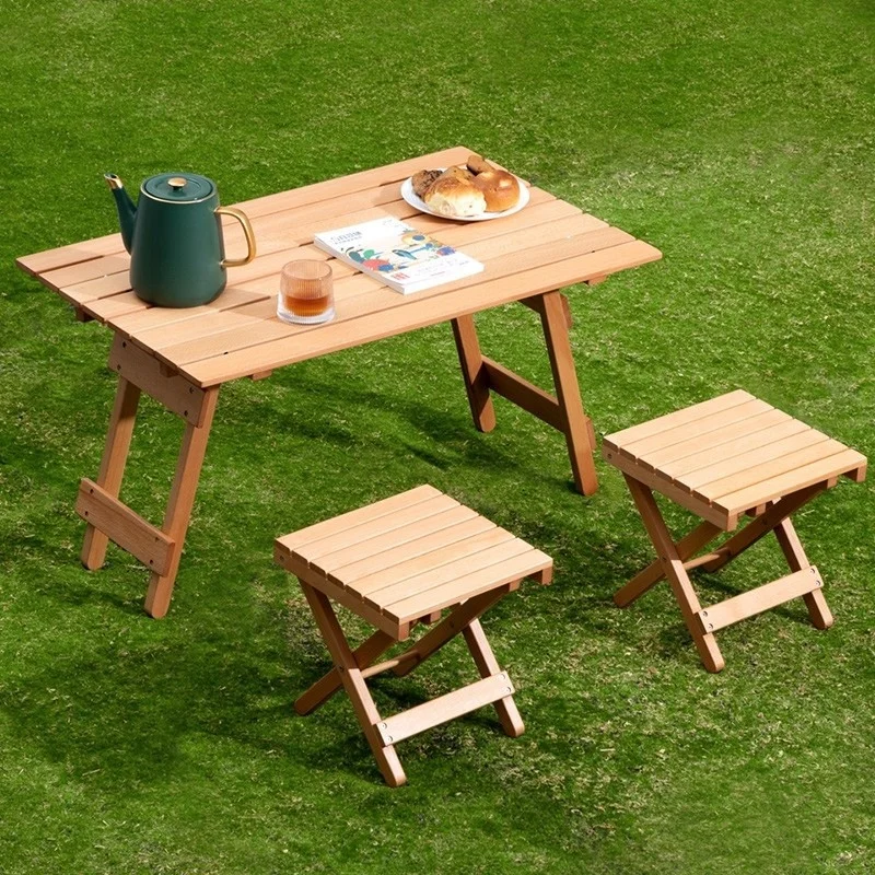 Beech Wood Camping Table Strong Firm Folding Picnic Table Garden Coffee Table Multiscene Suitable Outdoor Furniture