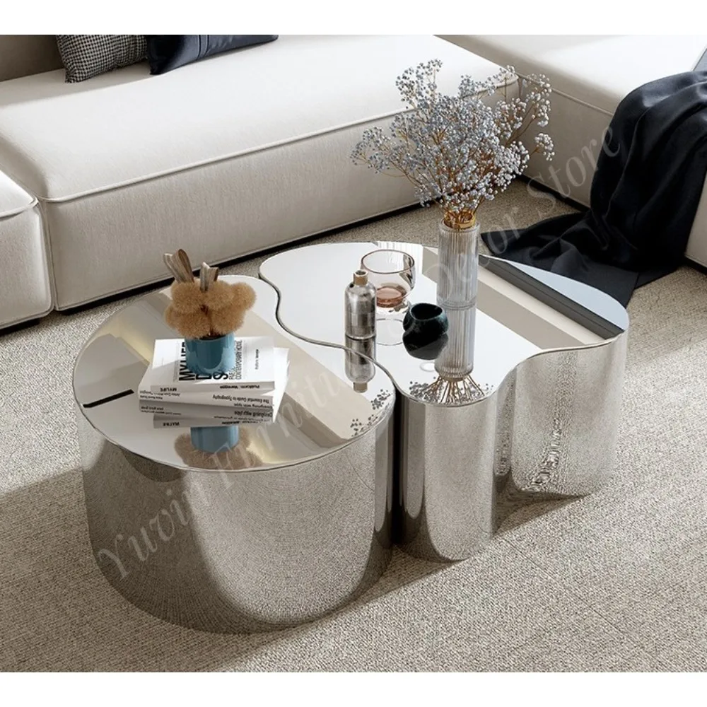 Luxury Nordic Joker Coffee Table Special-Shaped Stainless Steel Mirrored Silver Non-Specification Combination Living Room Table