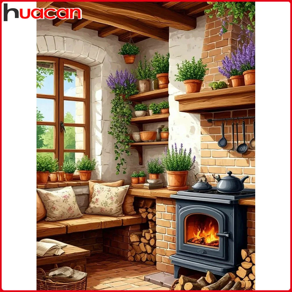 Huacan New Arrivals 2026 Diamond Painting Room Flower Diamond Mosaic Landscape Complete Kit Home Decoration