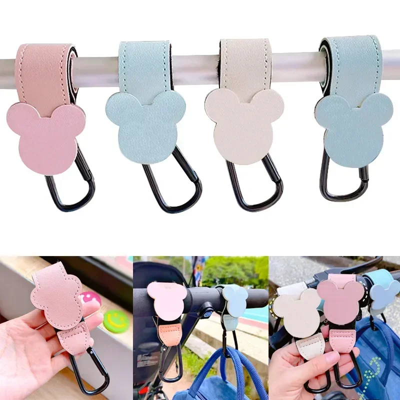 1/2pcs Baby Stroller Hooks Clips PU Leather Rotatable Cart Organizer Pram Hook Pram Rotate 360 Degree Stroller Accessories