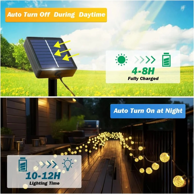 Outdoor Solar String Lights 60 LED Crystal Globe Lights Waterproof 8 Modes Solar Powered for Patio Garden Party Tree Decor image 2