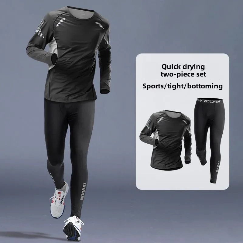 Men's Quick-Dry Thermal Underwear Set Long Sleeve Fitness Basketball High-Elasticity Training Pants for Mens Sweatsuits Set